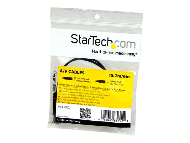 StarTech Adaptador de Audio Estéreo Cable 3.5mm Hembra a 2x RCA Macho 0.15 m / 15 cm