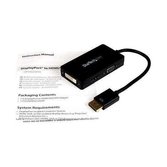 StarTech.com Adaptador DisplayPort a VGA / DVI / HDMI 3 en 1 - Convertidor Plug and Play, Cable de 0.15 m, Resolución 1920x1200 y 1080p, Negro StarTech.com Adaptador DisplayPort a VGA / DVI / HDMI 3 en 1 - Convertidor Plug and Play, Cable de 0.15 m, Resolución 1920x1200 y 1080p, Negro