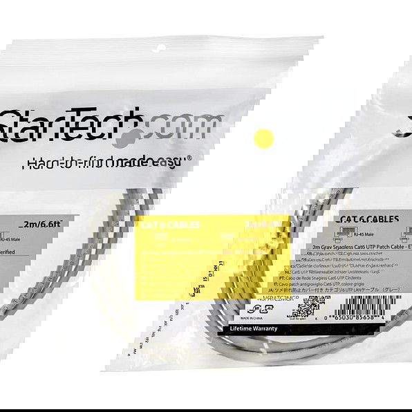 StarTech N6PATC2MGR Cable de Parcheo UTP Cat6 Gris 2m Anti-enredos, Verificado ETL