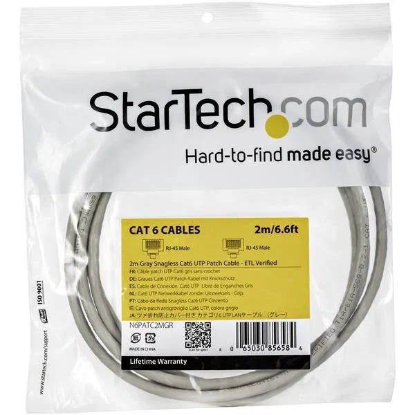 StarTech Cable Ethernet Cat6 U/UTP 2m Gris Snagless StarTech Cable Ethernet Cat6 U/UTP 2m Gris Snagless