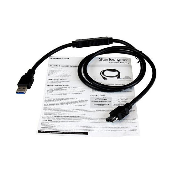 StarTech.com Cable Adaptador USB 3.0 a eSATA de 91 cm, 6 Gbps, Negro