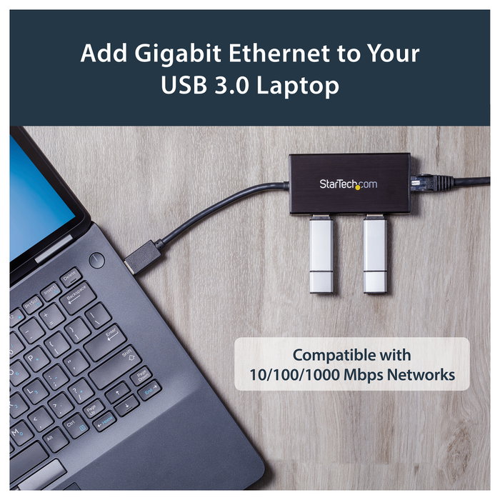 StarTech.com ST3300GU3B Hub USB 3.2 Gen 1 con Ethernet Gigabit y 3 Puertos USB, Aluminio, Negro StarTech.com ST3300GU3B Hub USB 3.2 Gen 1 con Ethernet Gigabit y 3 Puertos USB, Aluminio, Negro