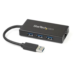 StarTech.com Concentrador USB 3.0 Hub Aluminio 3 Puertos + Ethernet Gigabit 5Gbps Negro