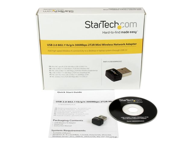 StarTech USB300WN2X2C Adaptador Wi-Fi USB 2.0 Mini, Inalámbrico Wireless N 300 Mbps, Red 802.11 b/g/n 2.4 GHz para PC Portátil