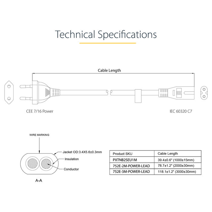 StarTech.com Cable de Alimentación para Portátiles 1m, Enchufe UE a C7, 2.5A 250V, Negro, H03VVH2-F, 18 AWG