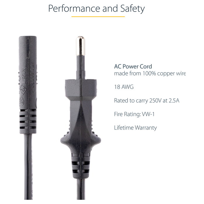 StarTech.com Cable de Alimentación para Portátiles 1m, Enchufe UE a C7, 2.5A 250V, Negro, H03VVH2-F, 18 AWG