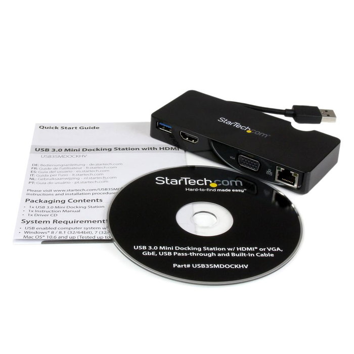 StarTech.com Docking Station USB 3.0 con HDMI, VGA y Ethernet, Replicador de Puertos Universal para Portátil
