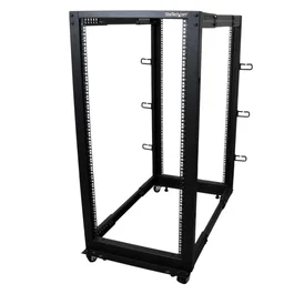 StarTech.com Rack de Servidor 25U Ajustable en Profundidad de Marco Abierto 4 Postes con Ruedas, Niveladores y Ganchos para Gestión de Cables