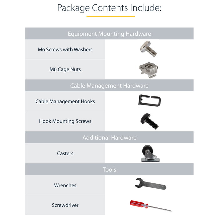 StarTech 25U Rack de Servidor de 4 Postes de Marco Abierto Ajustable 56-100 cm de Profundidad con Ruedas, Niveladores, Ganchos para Cable, Negro, 544.3 kg de Capacidad
