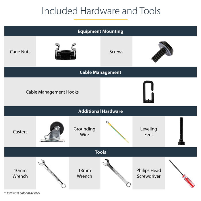 StarTech 25U Rack de Servidor de 4 Postes de Marco Abierto Ajustable 56-100 cm de Profundidad con Ruedas, Niveladores, Ganchos para Cable, Negro, 544.3 kg de Capacidad