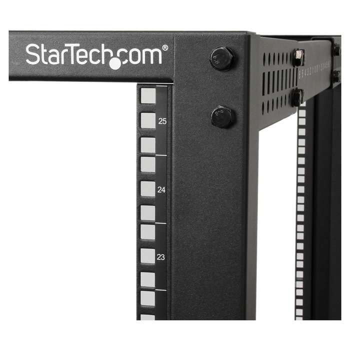 StarTech 25U Rack de Servidor de 4 Postes de Marco Abierto Ajustable 56-100 cm de Profundidad con Ruedas, Niveladores, Ganchos para Cable, Negro, 544.3 kg de Capacidad