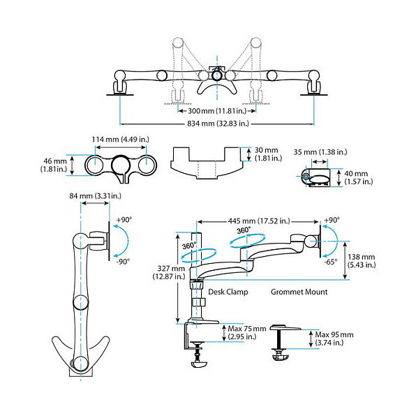 StarTech.com Soporte Brazo Articulado Dual para 2 Monitores, 13.6 kg, 12 a 24 Pulgadas, VESA 100x100, Abrazadera Escritorio, Negro