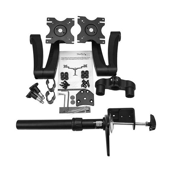StarTech.com Soporte Brazo Articulado Dual para 2 Monitores, 13.6 kg, 12 a 24 Pulgadas, VESA 100x100, Abrazadera Escritorio, Negro