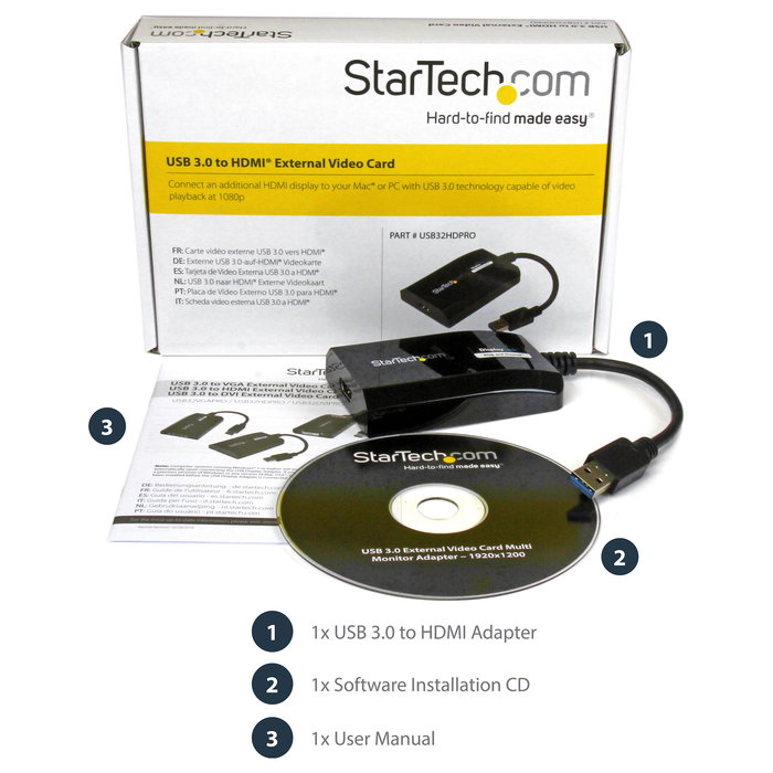 StarTech Adaptador USB 3.0 a HDMI Video 1080p Certificado DisplayLink para Mac y PC, 1920x1200 Pixeles, USB Tipo A, Negro StarTech Adaptador USB 3.0 a HDMI Video 1080p Certificado DisplayLink para Mac y PC, 1920x1200 Pixeles, USB Tipo A, Negro