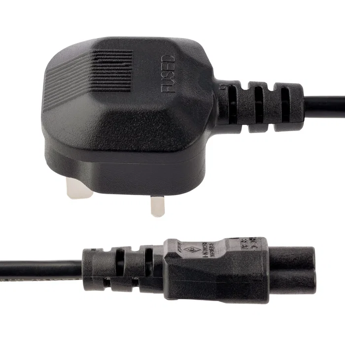 StarTech.com Cable de Alimentación para Ordenador Portátil, 2m, Negro, BS 1363 a C5 (Trébol), Modelo PXTNB3SUK2M, 250V 2.5A