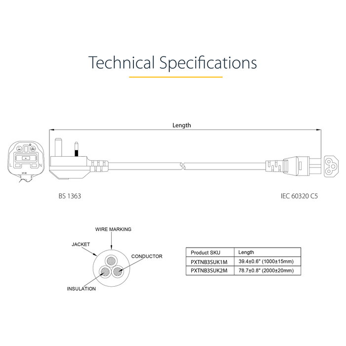 Startech Cable de Alimentación para Ordenador Portátil 2 Metros - Fuente de Poder PC Startech Cable de Alimentación para Ordenador Portátil 2 Metros - Fuente de Poder PC