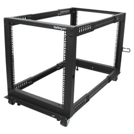 StarTech Rack 4 Postes Abierto 12U Ajustable en Profundidad con Ruedas, Niveladores y Ganchos para Cable