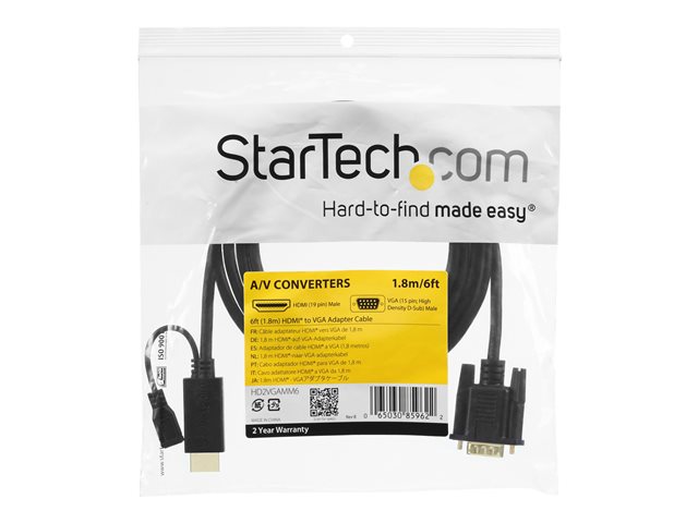 StarTech Adaptador Activo HDMI a VGA Cable con Audio 2m, 1080p/1920x1200, Alimentación USB, P/N MST30C2DPPD, Negro