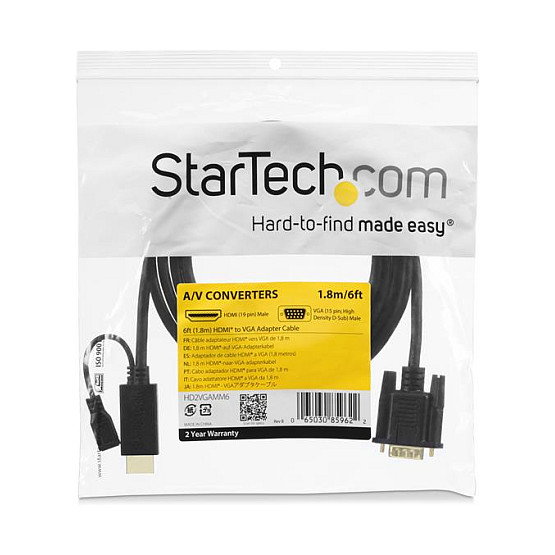 StarTech.com Cable Conversor Activo HDMI a VGA HD2VGAMM6, 1,9 m, Negro