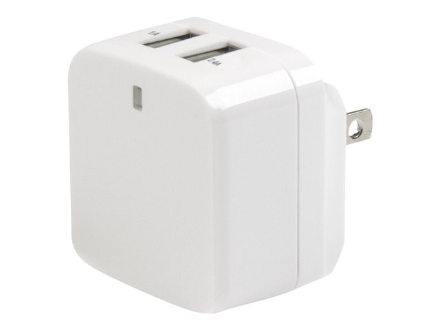 StarTech.com USB2PACWH - Cargador de Pared USB de 2 Puertos 17W, 2x USB-A, 5V/3.4A, Internacional (UE, UK, US, AU) para Tablets y Smartphones