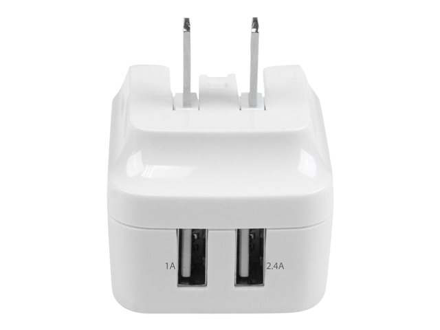 StarTech.com USB2PACWH - Cargador de Pared USB de 2 Puertos 17W, 2x USB-A, 5V/3.4A, Internacional (UE, UK, US, AU) para Tablets y Smartphones