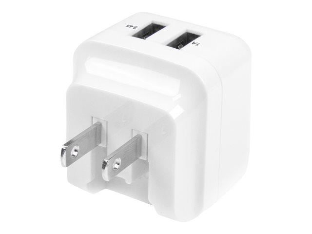 StarTech.com USB2PACWH - Cargador de Pared USB de 2 Puertos 17W, 2x USB-A, 5V/3.4A, Internacional (UE, UK, US, AU) para Tablets y Smartphones