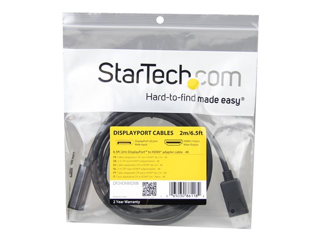 StarTech Cable Adaptador/Conversor DisplayPort a HDMI 4K 2 Metros (2m) - Soporte Ultra HD, Negro StarTech Cable Adaptador/Conversor DisplayPort a HDMI 4K 2 Metros (2m) - Soporte Ultra HD, Negro