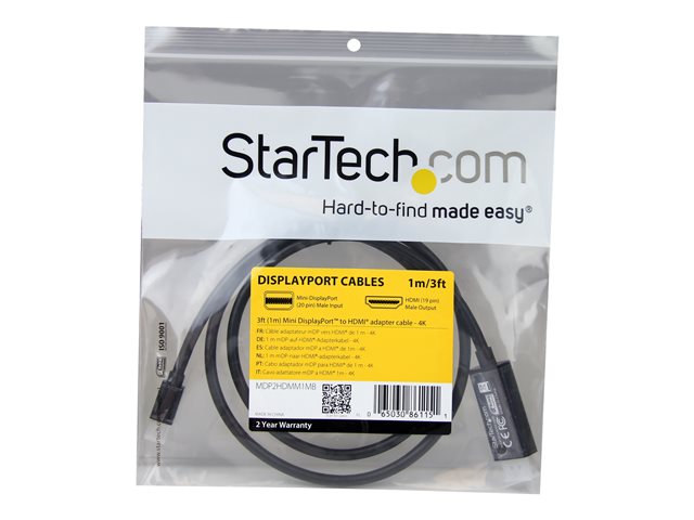 StarTech.com Cable Adaptador Mini DisplayPort a HDMI - 4K Ultra HD - Longitud 1 metro - Negro - Compatible con HDCP StarTech.com Cable Adaptador Mini DisplayPort a HDMI - 4K Ultra HD - Longitud 1 metro - Negro - Compatible con HDCP