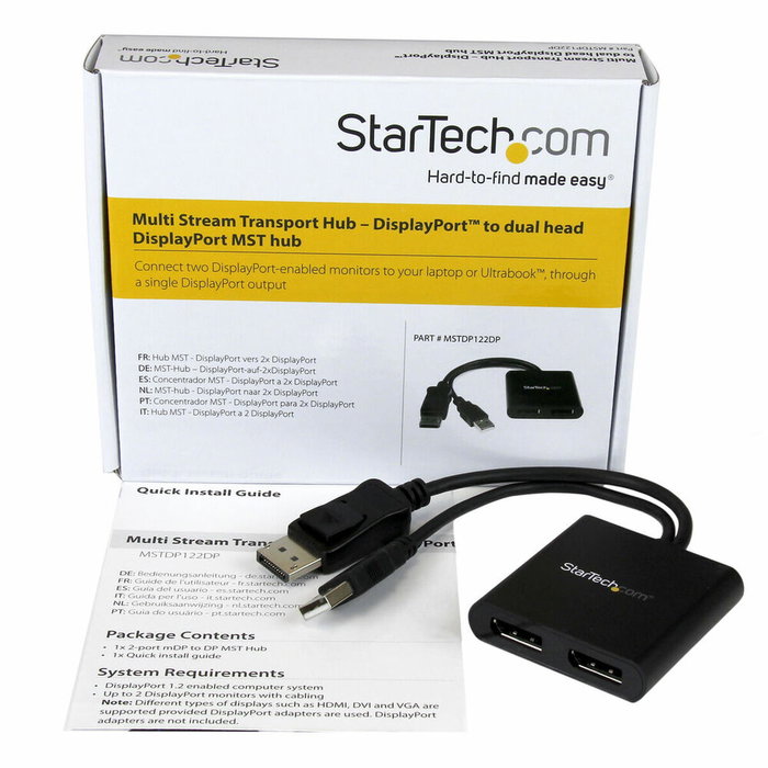 Splitter DisplayPort Startech MSTDP122DP Negro 4K Ultra HD Splitter DisplayPort Startech MSTDP122DP Negro 4K Ultra HD