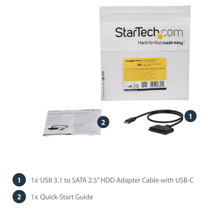 StarTech.com Adaptador USB 3.1 Gen 2 a SATA de 2,5 pulgadas con cable USB-C Negro