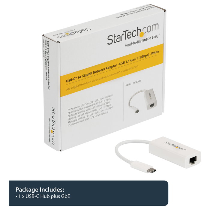StarTech.com Adaptador de red Gigabit Ethernet USB-C US1GC30W Blanco