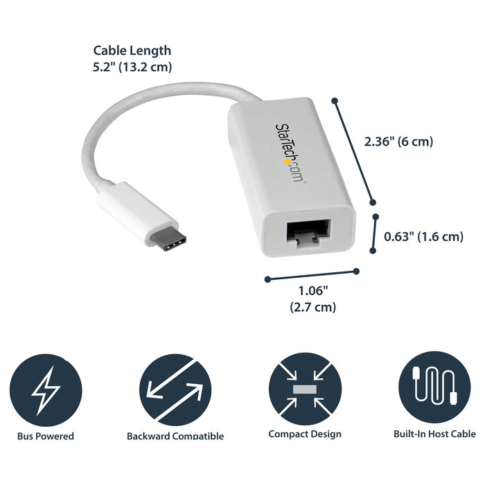 StarTech.com Adaptador de red Gigabit Ethernet USB-C US1GC30W Blanco