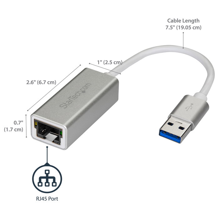 StarTech Adaptador de red USB 3.0 a Gigabit Ethernet RJ-45 Plata StarTech Adaptador de red USB 3.0 a Gigabit Ethernet RJ-45 Plata