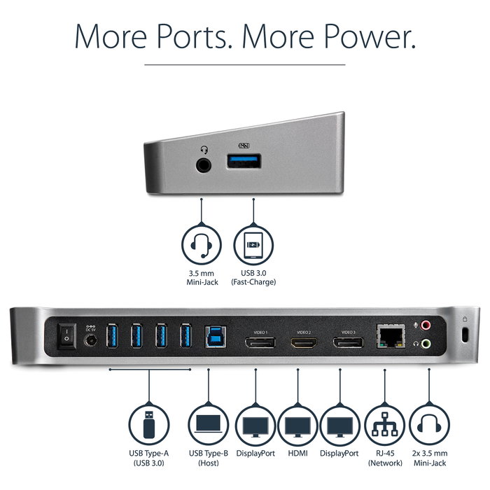 StarTech Docking Station USB 3.0 con 2x DisplayPort y 1x HDMI para 3 Monitores StarTech Docking Station USB 3.0 con 2x DisplayPort y 1x HDMI para 3 Monitores