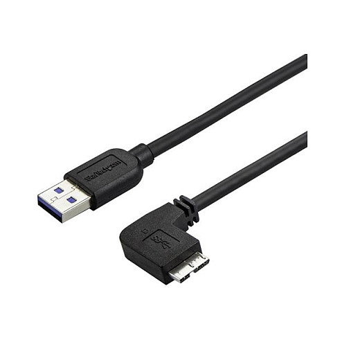 StarTech Cable Micro USB 3.0 Delgado con Conector en Ángulo Derecho, 0,5 m, Negro