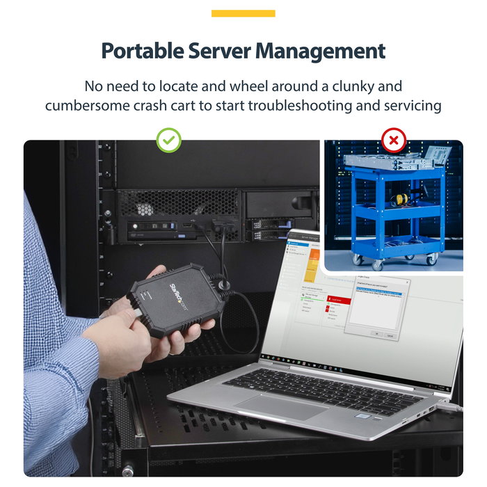 StarTech Consola KVM USB 2.0 para Portátil a Servidor, Adaptador Crash Cart Móvil, VGA, 1920x1200 Full HD, Negro