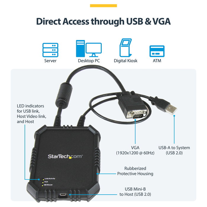 StarTech Consola KVM USB 2.0 para Portátil a Servidor, Adaptador Crash Cart Móvil, VGA, 1920x1200 Full HD, Negro