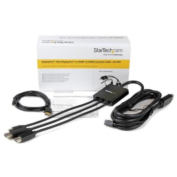 StarTech.com Cable Conversor HDMI, DisplayPort o Mini DisplayPort a HDMI de 2m, Negro