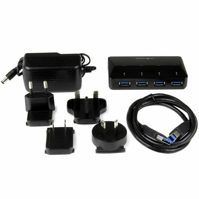 StarTech.com Hub USB 3.0 de 4 Puertos con Carga Rápida 2,4A y Función Switch, Negro