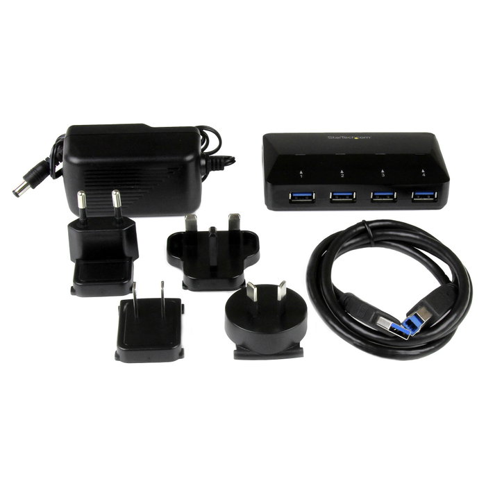 StarTech.com Hub USB 3.0 de 4 Puertos con Carga Rápida 2,4A y Función Switch, Negro