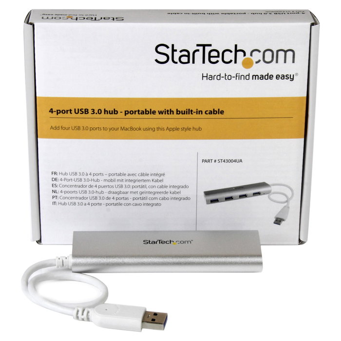 StarTech.com Hub USB 3.2 Gen 1 de 4 Puertos Tipo-A, ST43004UA, Plata y Blanco