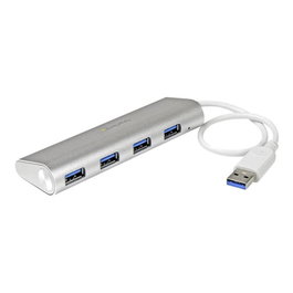 StarTech Hub USB 3.0 de 4 Puertos Tipo A, Concentrador Portátil con Cable Integrado y Diseño en Aluminio para Ampliar Conectividad en Portátiles