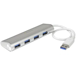 StarTech.com Hub USB 3.0 de 4 Puertos Concentrador Alimentado por Bus 5Gbps Carcasa Resistente Aluminio y Plástico Plateado y Blanco