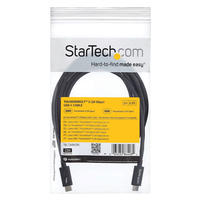 StarTech Cable Thunderbolt 3 de 2m, 20Gbps, USB-C, Negro