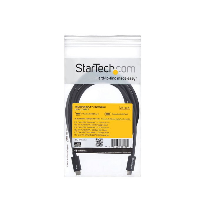 StarTech.com Cable Thunderbolt 3 USB-C TBLT3MM2M 2 m 20 Gbps 4K 60Hz Power Delivery 100 W