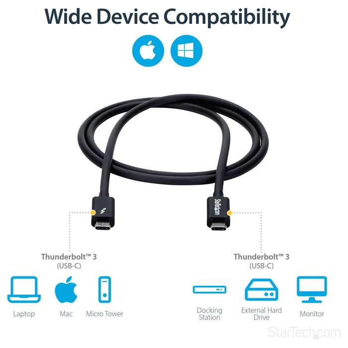 StarTech.com Cable Thunderbolt 3 de 1m, 20Gbps, Negro