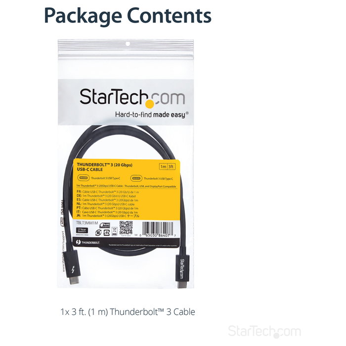 StarTech.com Cable Thunderbolt 3 de 1m, 20Gbps, Negro