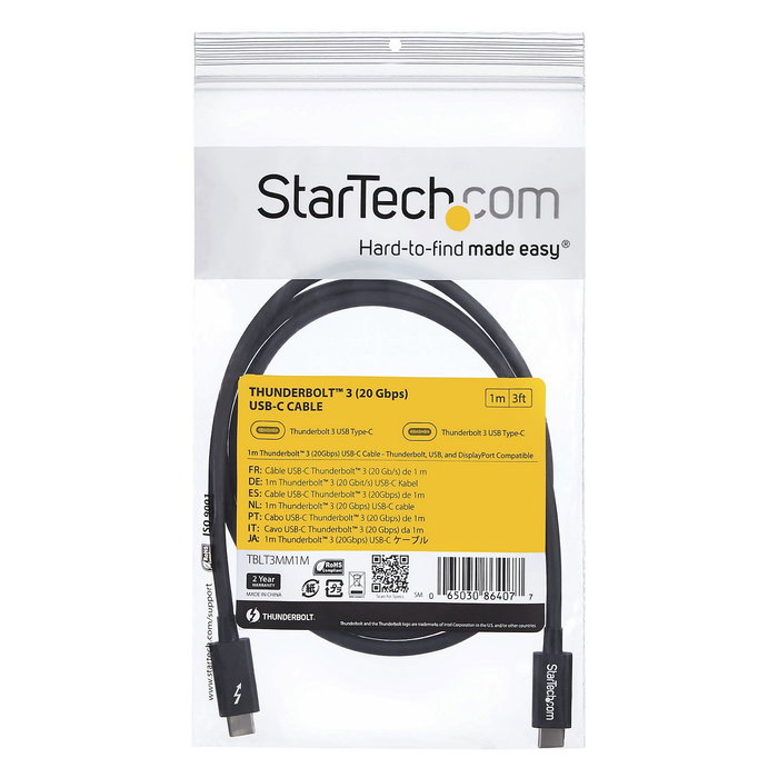 StarTech.com Cable Thunderbolt 3 de 1m, 20Gbps, Negro