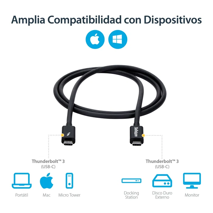 StarTech Cable Thunderbolt 3 de 1m, 20Gbps, USB-C, Negro StarTech Cable Thunderbolt 3 de 1m, 20Gbps, USB-C, Negro