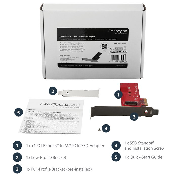 StarTech.com PCIe a M.2 NVMe Adapter Card - Tarjeta de Expansión PCIe 3.0 x4 para SSD M.2 (NGFF, M-Key) Full-Height/Low-Profile, AHCI, Plug and Play, Rojo